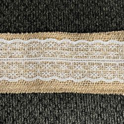 28' roll of burlap ribbon with lace. 
