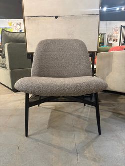 Modern Brown & White Upholstered Accent Lounge Chair with Black Metal Legs Armless Side Chair