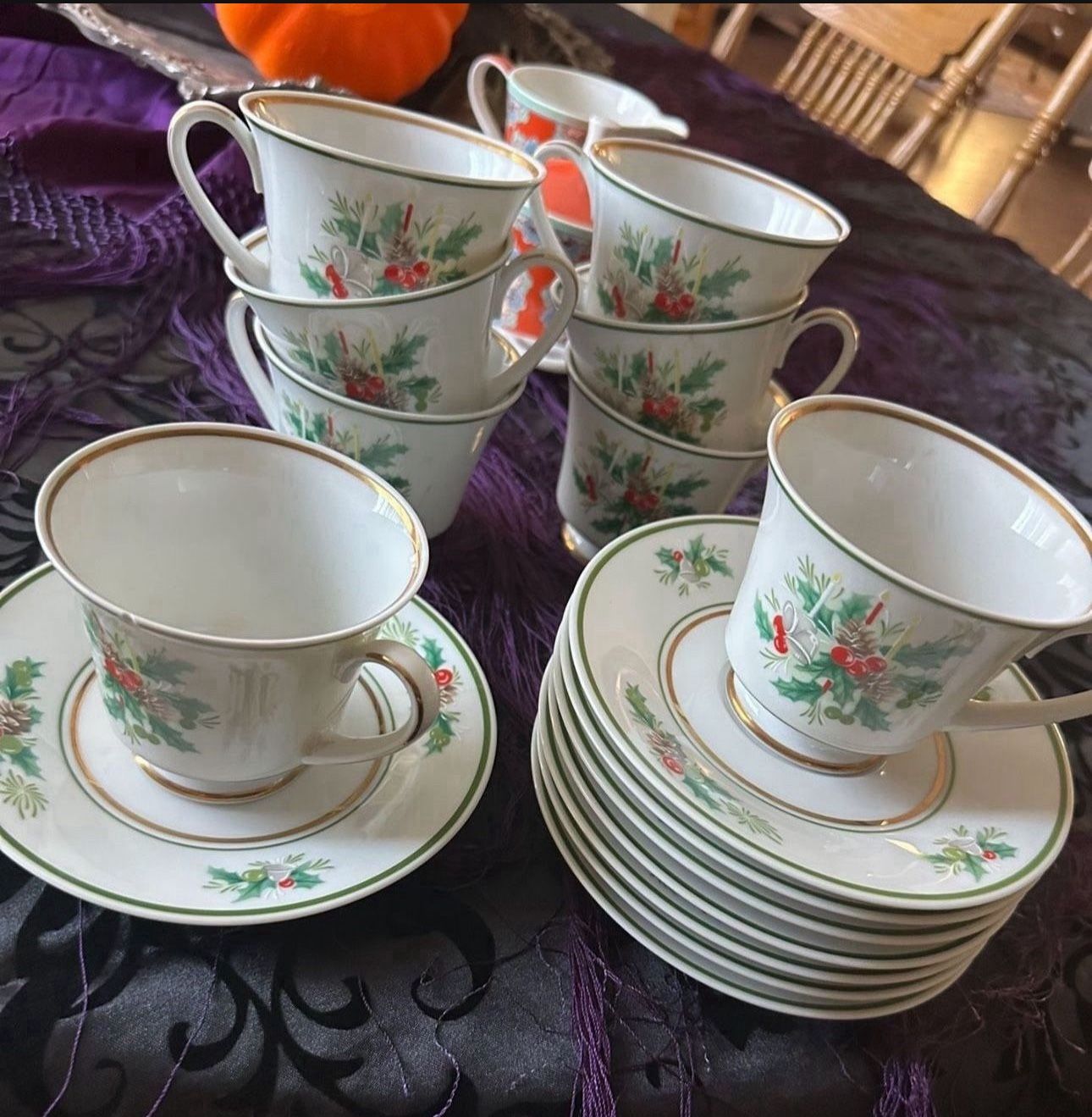 Vintage Noritake Holly Teacups And Saucers