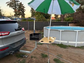 Hitch-Mounted Grill with Side Table and Umbrella