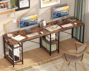 Bestier L Shaped Desk, 95.2 Inch Reversible Corner Computer Desk with Shelves, 2 Person Long Table for Home Office, Large Writing Storage Workstation 