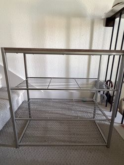4 Tier Shoe Rack with Rustic Oak Finish Top Gray Metal  Threshold