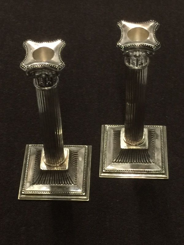 Pair Godinger Silverplate Classic Column Candlesticks Candle Holders