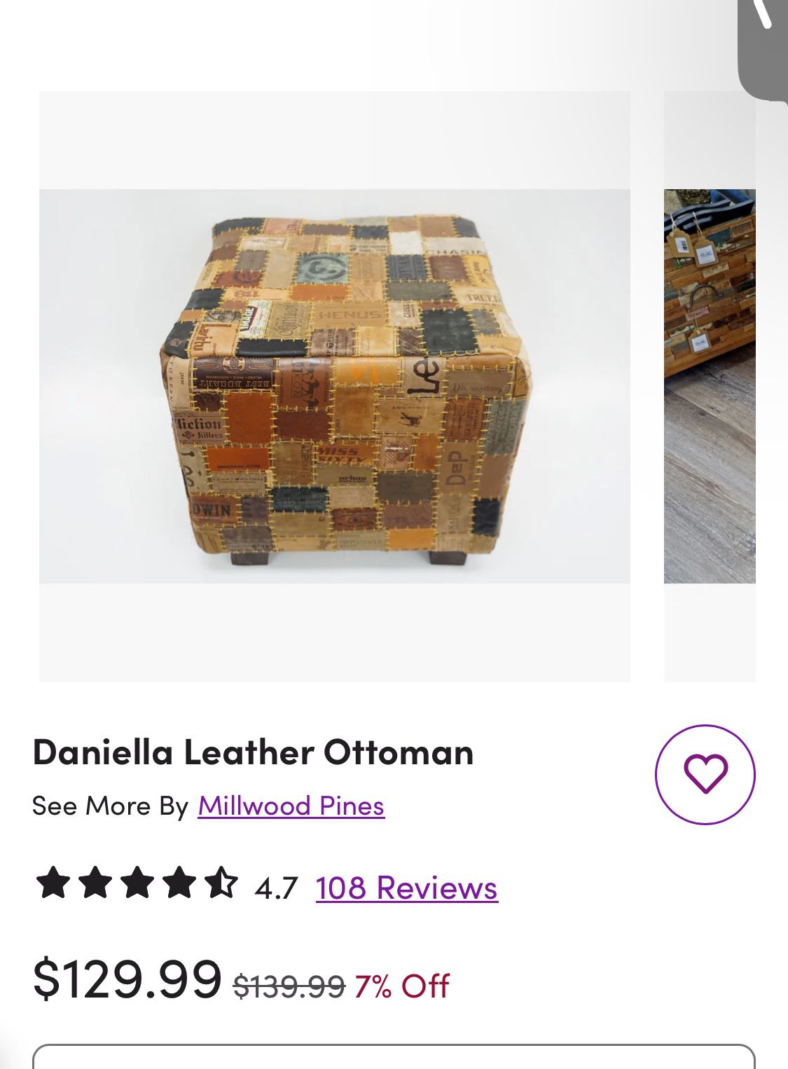 16'' H X 16'' W X 16'' D Daniella Leather Ottoman