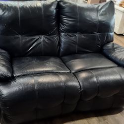 FREE Black Leather ( ? Faux, Pleather ) Reclining Loveseat, All Reclining Mechanisms Work