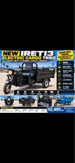 NEW IRETI3 Electric Cargo Trike w/ Battery – 800W Heavy Duty