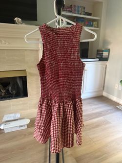 Sleeveless Red Gingham Mini Dress with Ruched Bodice
