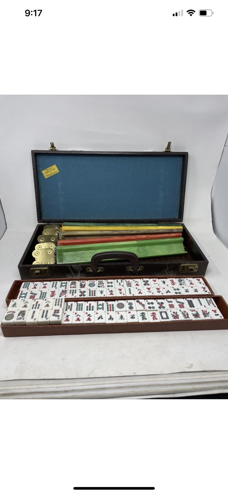 VINTAGE CARDINAL MAH JONGG 170 TILES, 5 BAKELITE Cataline RACKS CASE