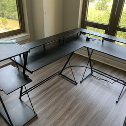 L-shaped Gaming Desk with LED Light