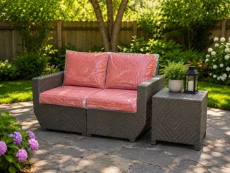 New outdoor patio furniture loveseat and end table sunbrella fabric