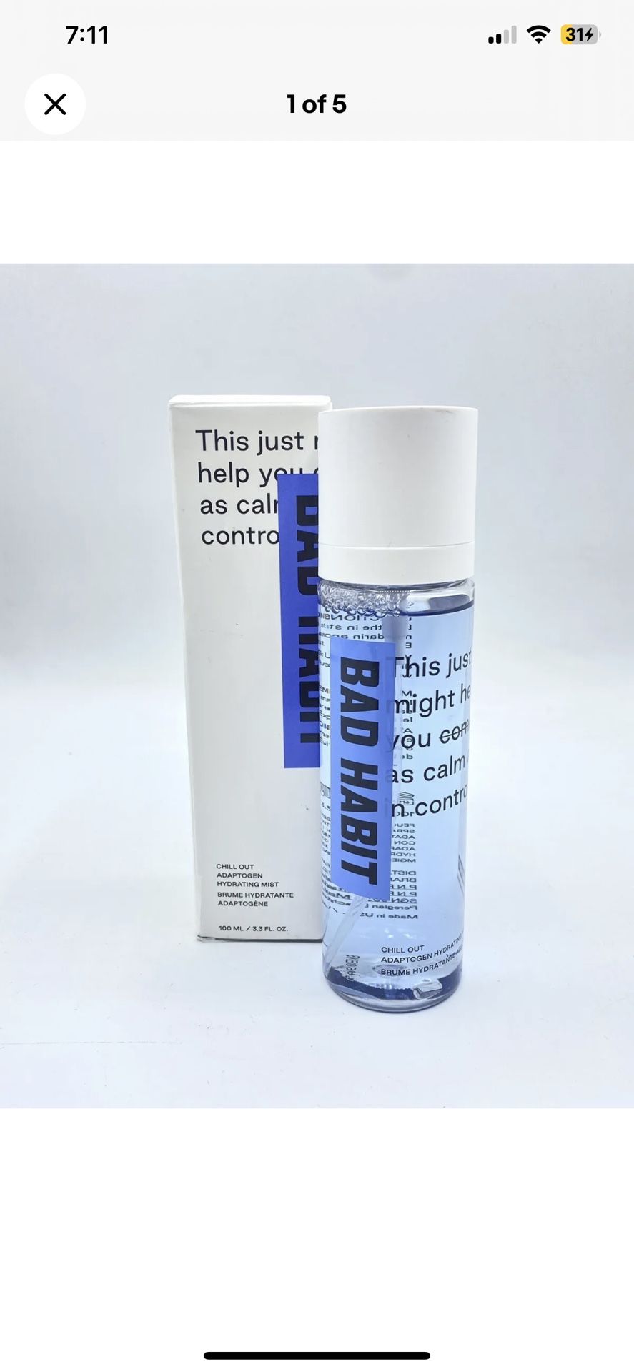 Bad Habit "CHILL OUT" Adaptogen Hydrating Mist 3.3 fl oz NEW