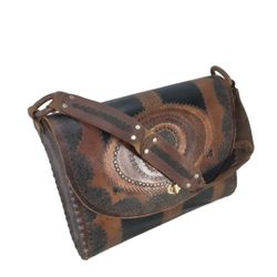 Vintage Argentine Leather Hand Tooled Embossed Shoulder Bag Purse 