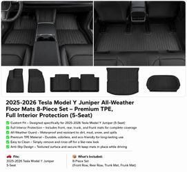 2025–2026 Tesla Model Y Juniper Premium All-Weather Floor Mats | 8-Piece Set