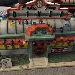 VTG Santa's Best Porcelain Christmas Village Papa Joes Diner Pepsi Cola 