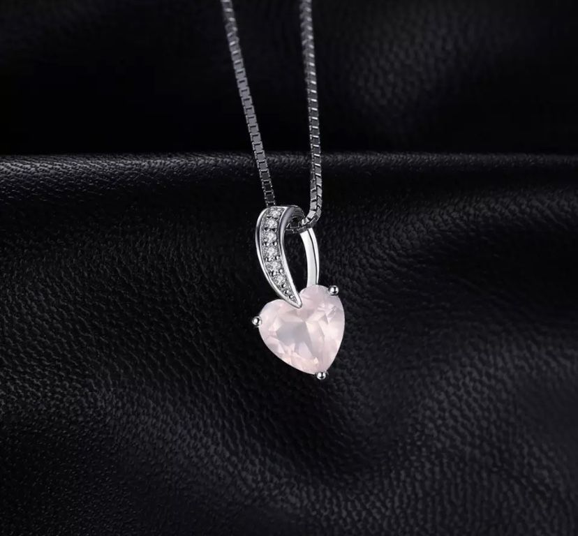 Rose Quartz Heart Pendant Necklace 925