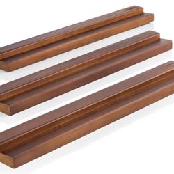 Vinyl Record Wall Mount - 3 Elegant Display Ledges Made from Solid Wood - These Vinyl Record Shelf Will Hold Records of Any Size (Brown)