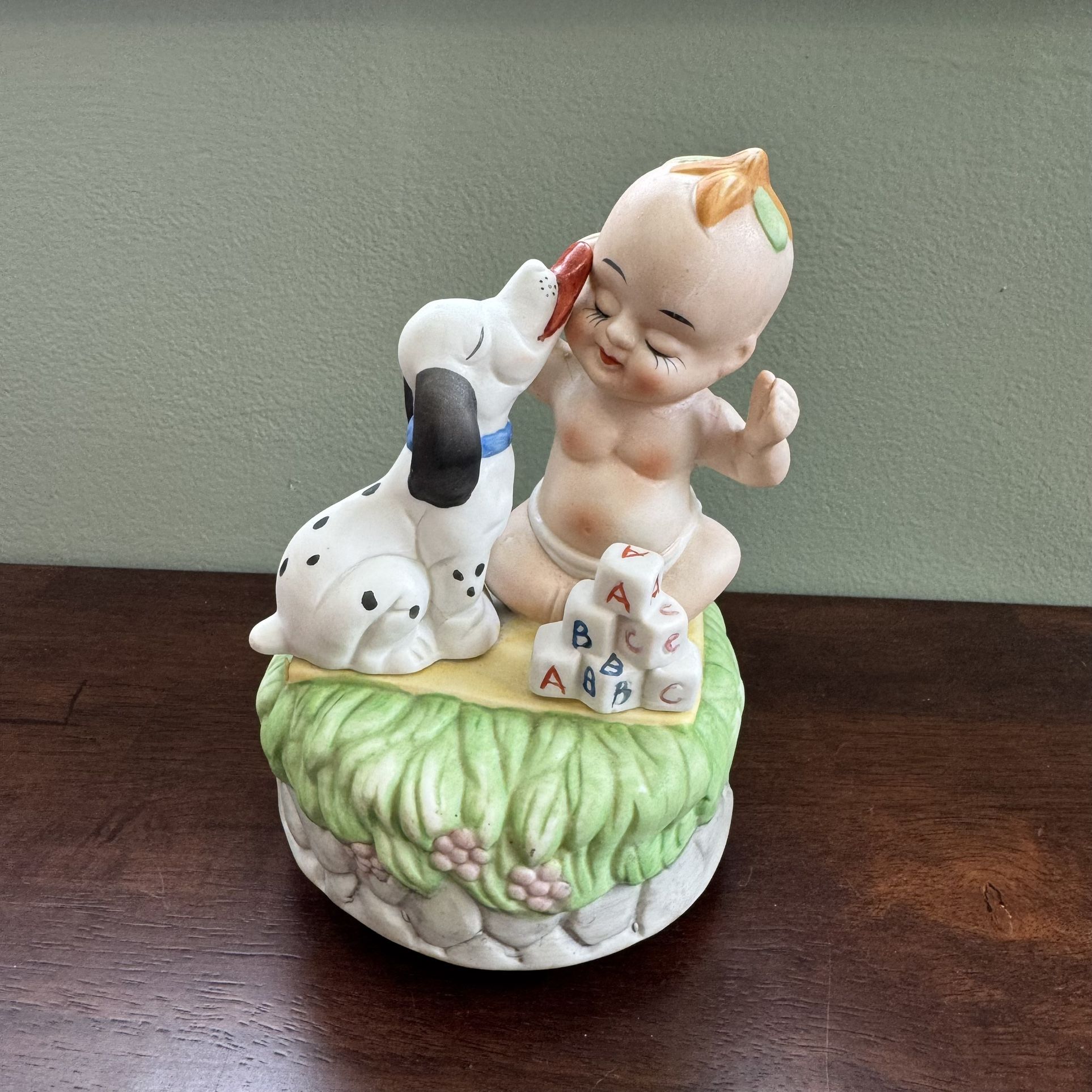 Vintage 1970s Price Products Baby & Puppy Dog Music Box - “Where, Oh Where Has My Little Dog Gone?”