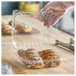 500 Dart C90PST1 ClearSeal Hinged Lid Plastic Container 8 1/4" x 8 1/4" x 3"