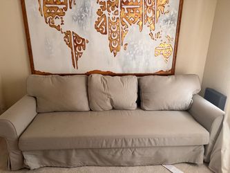 Beige Slipcovered 3-Seat Sofa