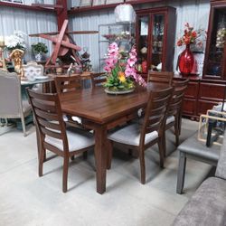 Cherry Wood Farmhouse Style Dining Table Set 