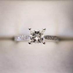 1.50CT White Princess Cut Diamond Delicate Cubic Zirconia Engagement Ring Solid 14K White Gold