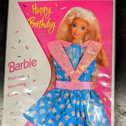 Barbie Fashion Greeting Card - Happy Birthday Blue w/Pink Flowers Dress 1994 New Vintage Mattel