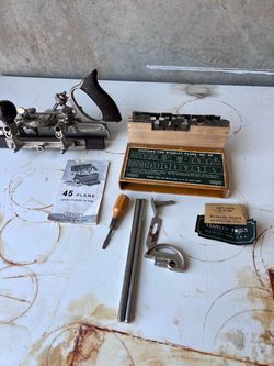 Vintage Stanley No. 45 Combination Plane w Cutters Box Manual Accessories USA