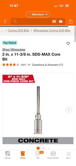 Milwaukee 2 inch concrete bit