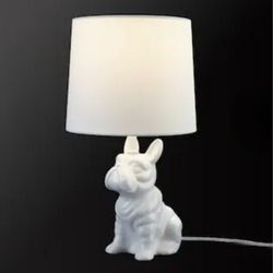 White Ceramic Bull Dog Table Lamp with Bulb