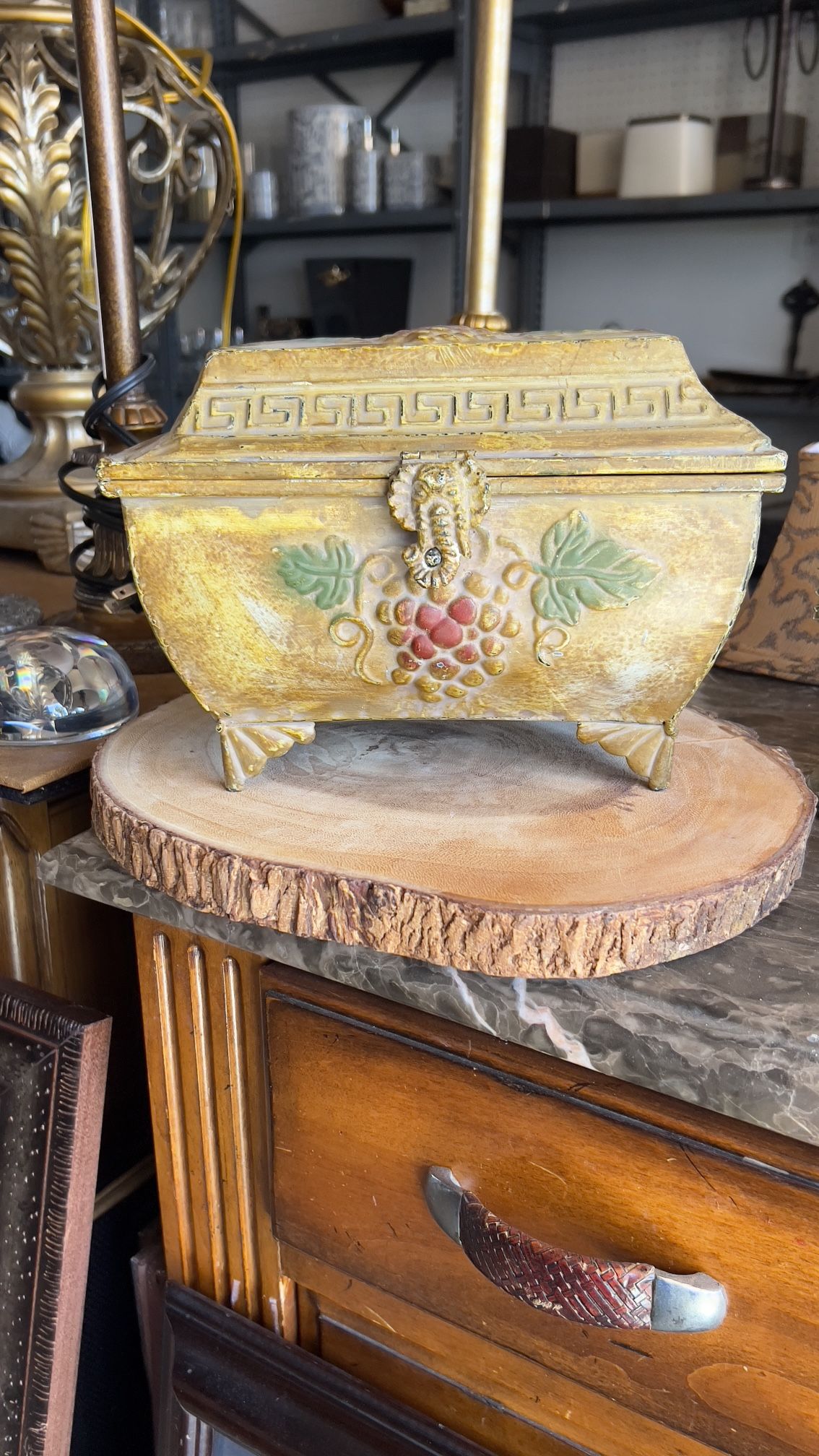 Decorative Gold Box with Grape Design