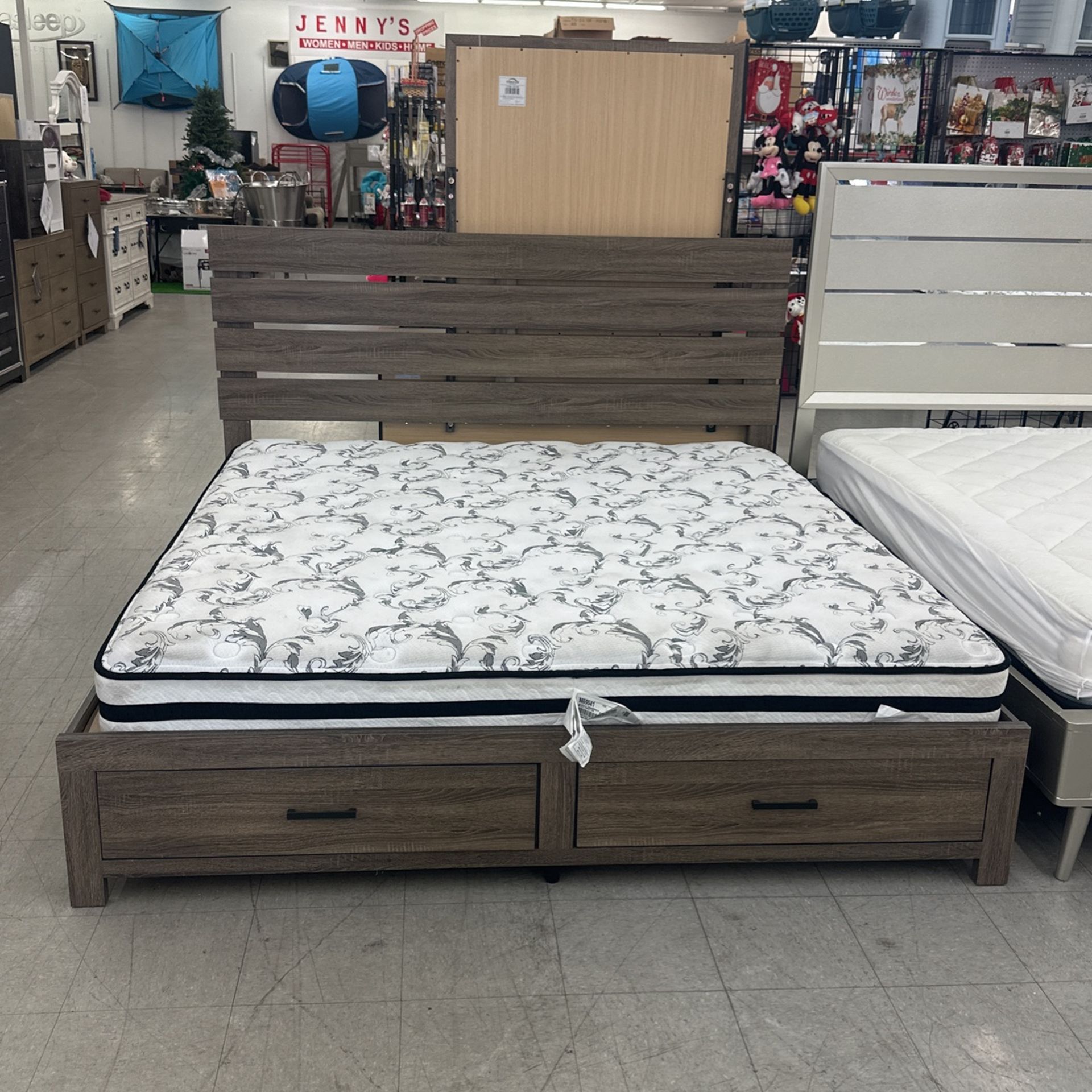 4 pc King bed frame, Mattress, dresser - Financing Available