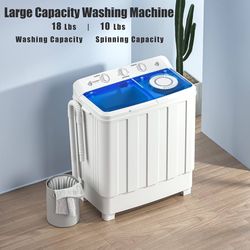 Portable Washing Machine, 28lbs Twin Tub Washer Mini Compact Laundry Machine with Drain Pump, Semi-automatic 18lbs Washer 10lbs Spinner Combo for Dorm