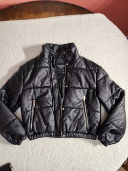 Guess Cropped Faux Leather Puffer Jacket Size S Rn 54163 China Negro