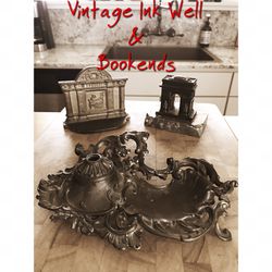 Vintage Ink Well & Arc & Bookend 