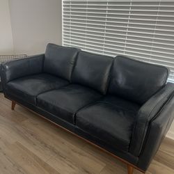 Leather Blue Couch And Love Seat