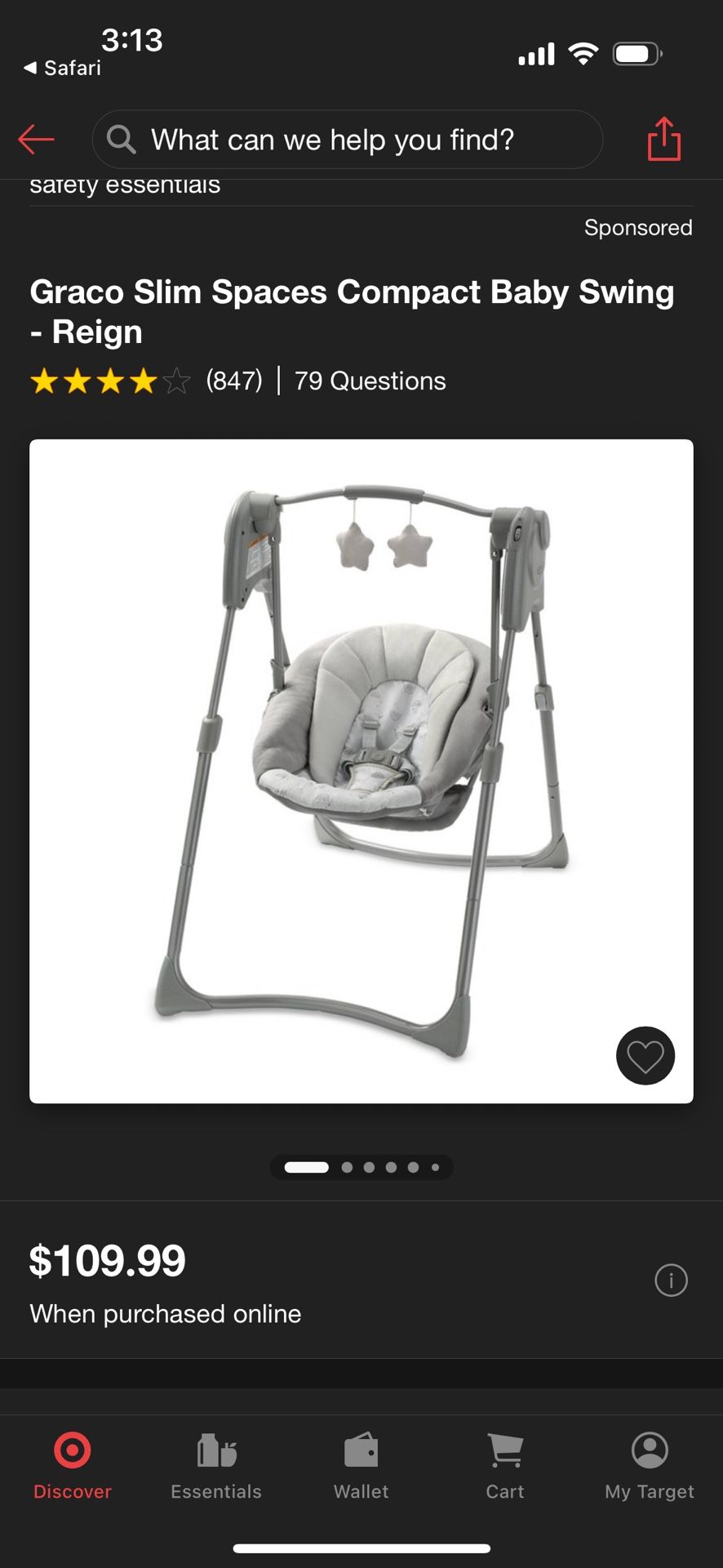 Graco Slim Spaces Compact Baby Swing