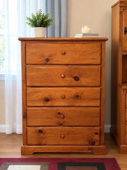 5-Drawer Pine Wood Chest Dresser