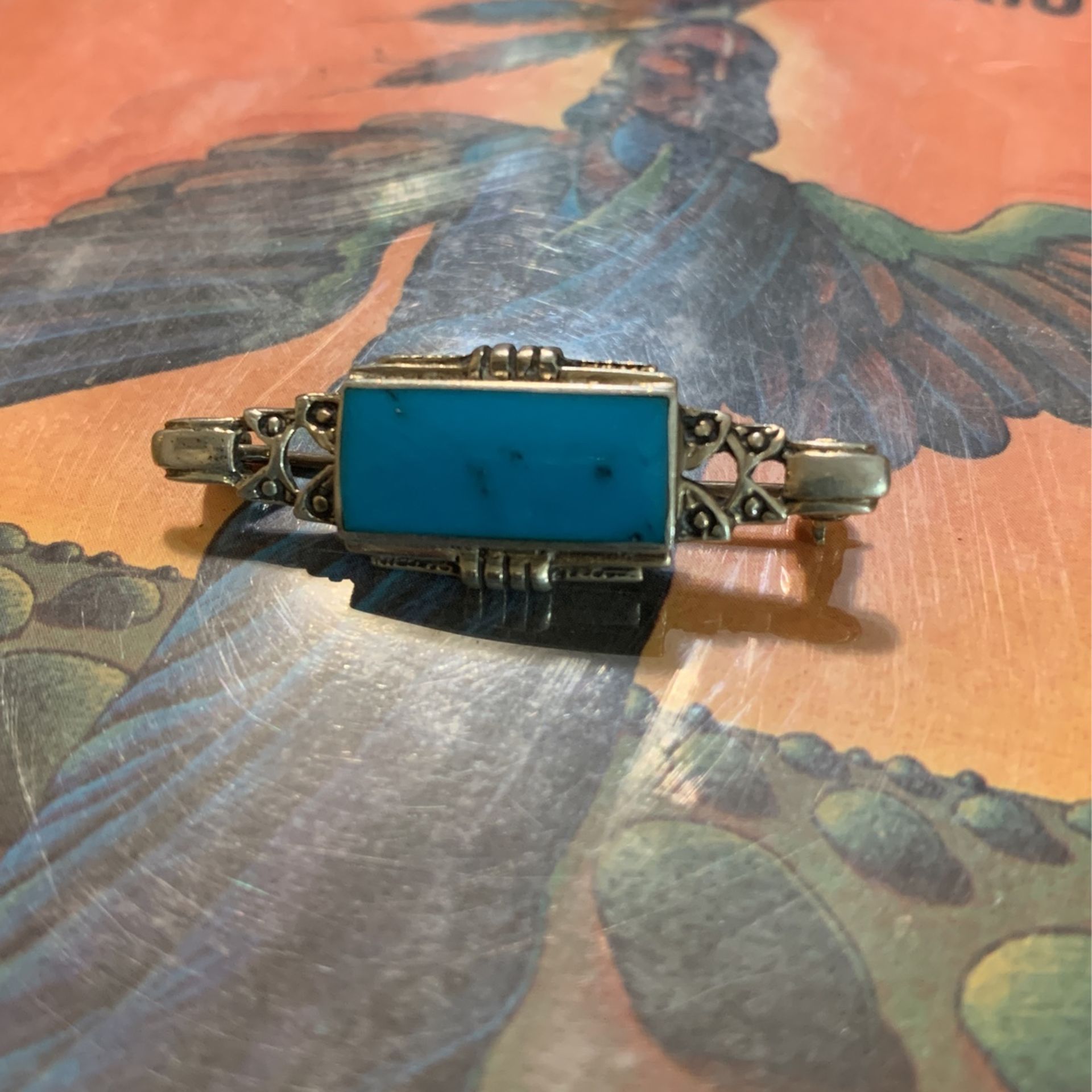 Sterling And Turquoise Pin/Brooch