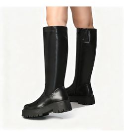 Putu Platform Knee High Boots, Chunky Lug Sole Riding size 8 runs big 9.5-10 New