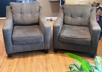 Pair of Gray Tufted Accent Armchairs