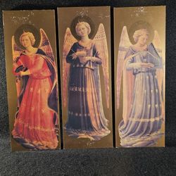 Set Of 3 Vintage Angel Plaques 15"x 5.25" Gold Wall Art Good Condition. $15 obo