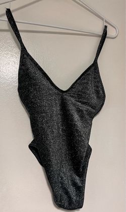 Black Glitter Swimsuit with Deep V-Neck
