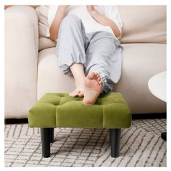 Small Green Velvet Footstool Ottoman 