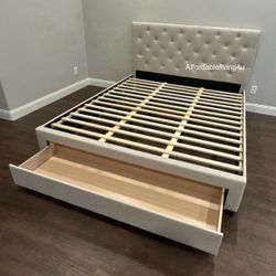 Queen Beige Storage Bed Frame Brand New In Box