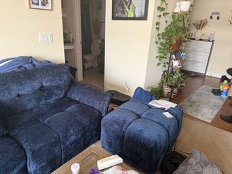 Blue Fabric Sectional Sofa with Ottoman