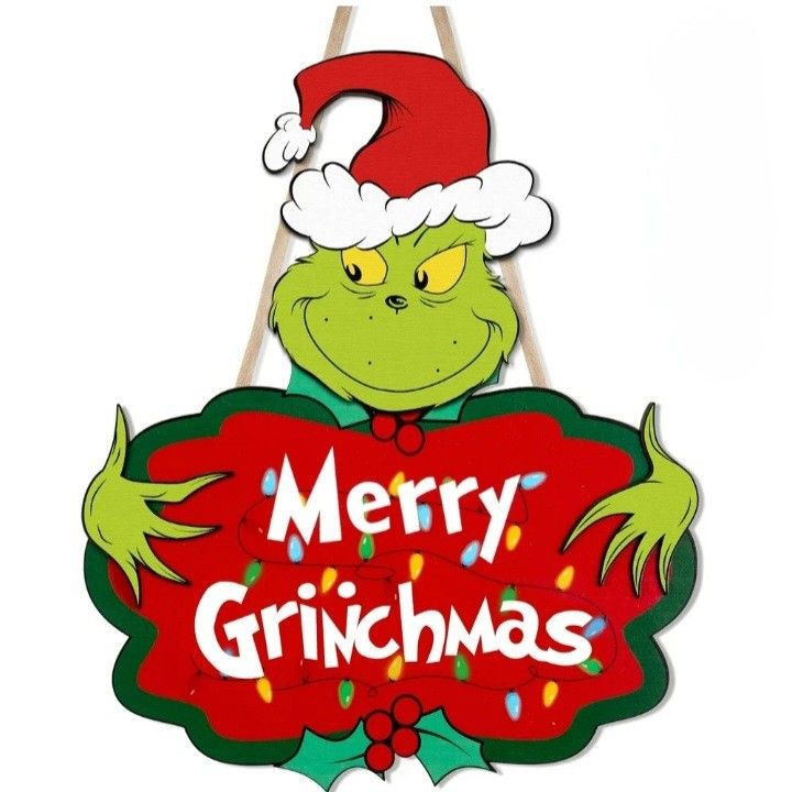 Christmas Door Sign Merry Grinchmas Door Wreath Wooden Hanging Decor Welcome Indoor Outdoor Home Party Decorations