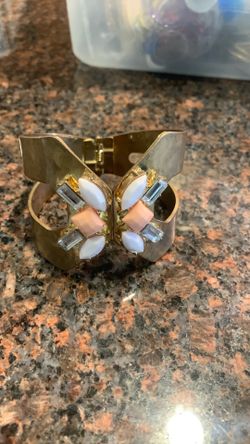 Solid brass bracelet with costume jewels