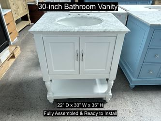 30" Bathroom Vanity with Carrara Marble Countertop & Solid Wood & Plywood Cabinet #3619