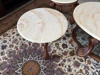 3-Piece Faux Marble Coffee & End Table Set – Traditional Style
