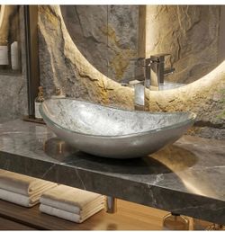 ONLY $45: Bathroom Boat Shape Artistic Glass Vessel Sink Free Chrome Faucet and Pop-up Drain Set